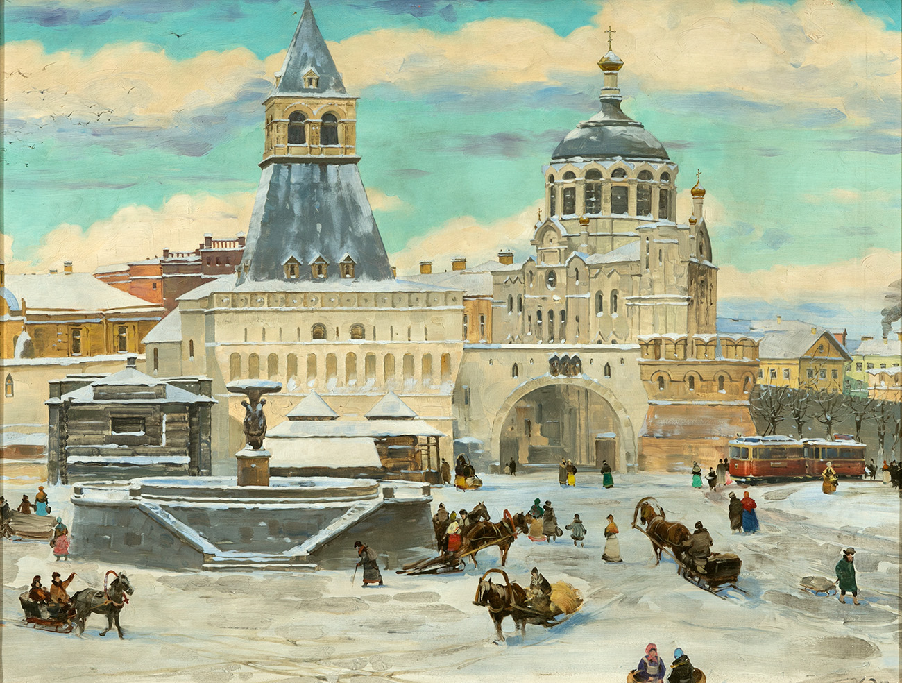 Юона парад на красной. Юон художник Лубянская площадь. Юон Лубянская площадь зимой 1905.