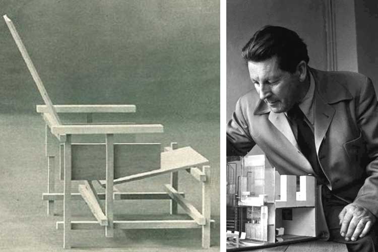 Gerrit Rietveld con prototipo y maquetas