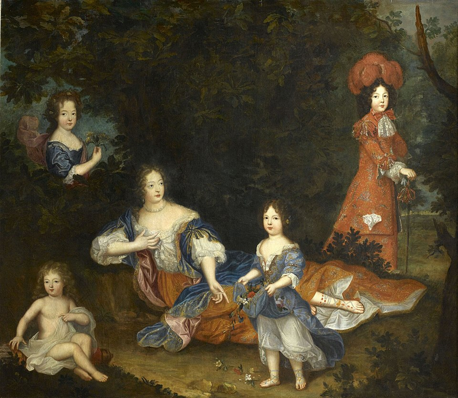 Madame de Montespan con sus hijos, retrato por el taller de Pierre Gobert.