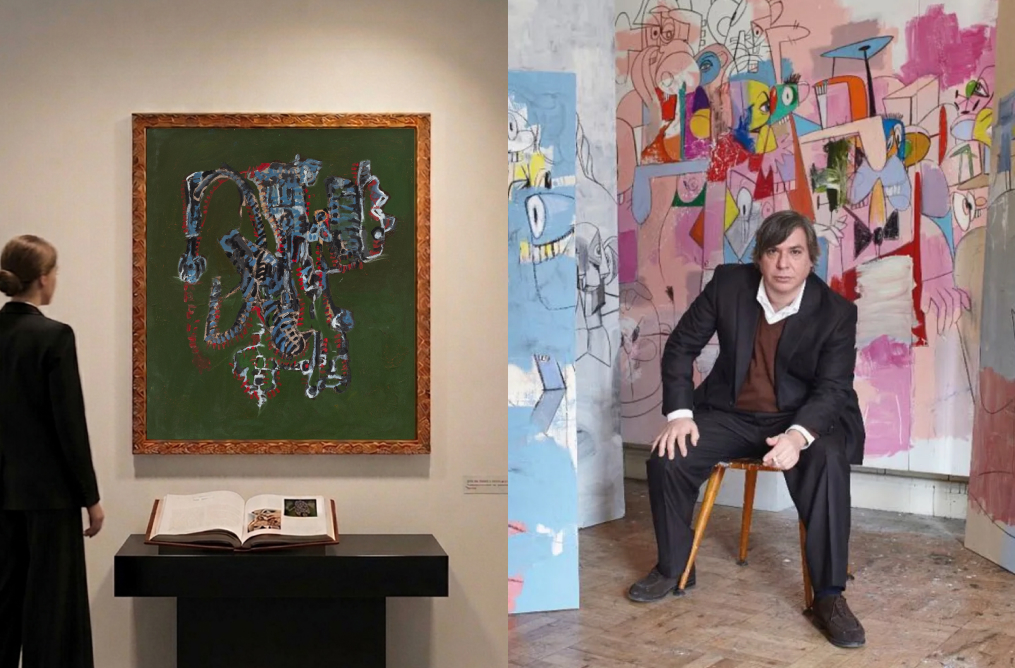Obra de George Condo en subasta. George Condo en su estudio.