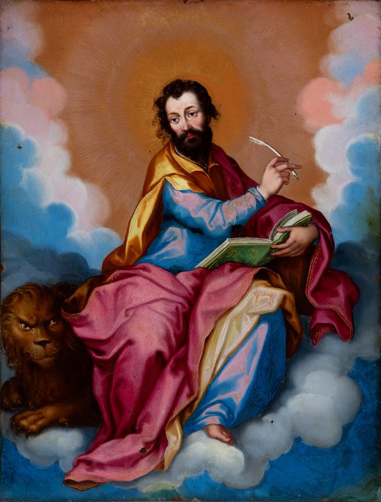 Ejemplo soporte pictorico: plancha de cobre. Segismundo Laire, "San Mateo y san Marcos”, Óleo sobre cobre. 
