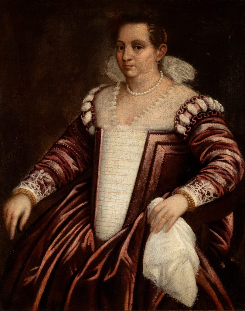 Ejemplo de soporte pictorico: lienzo. Atribuido a Francesco Montemezzano, “Retrato de dama”, Óleo sobre lienzo. Reentelado.