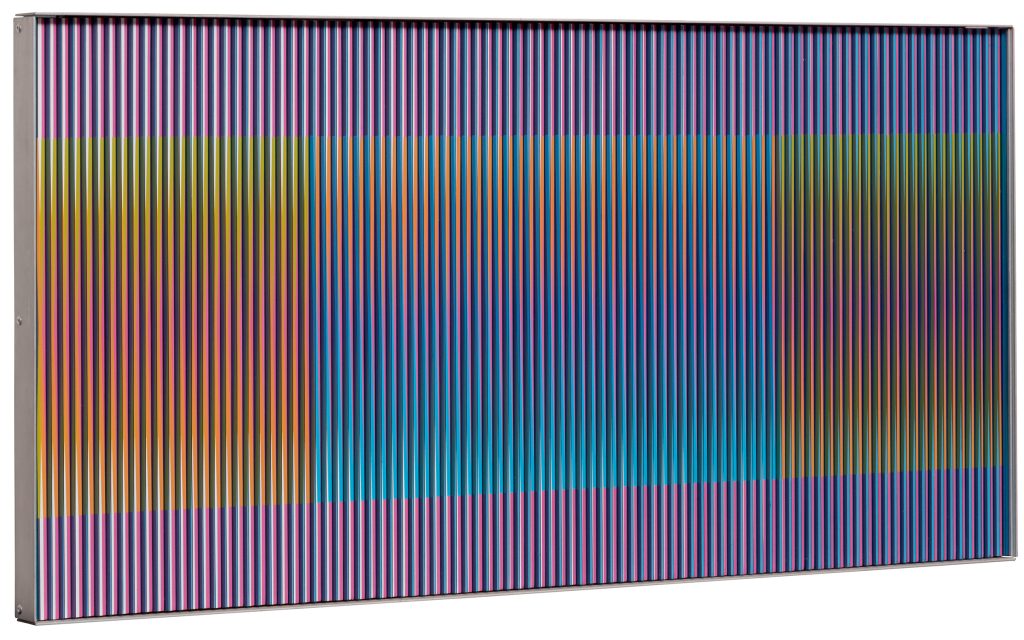 An example of abstract art that fetched a high price at auction: "Physichromie, No. 1040" by Carlos Cruz Diez, which sold for 177,000 euros